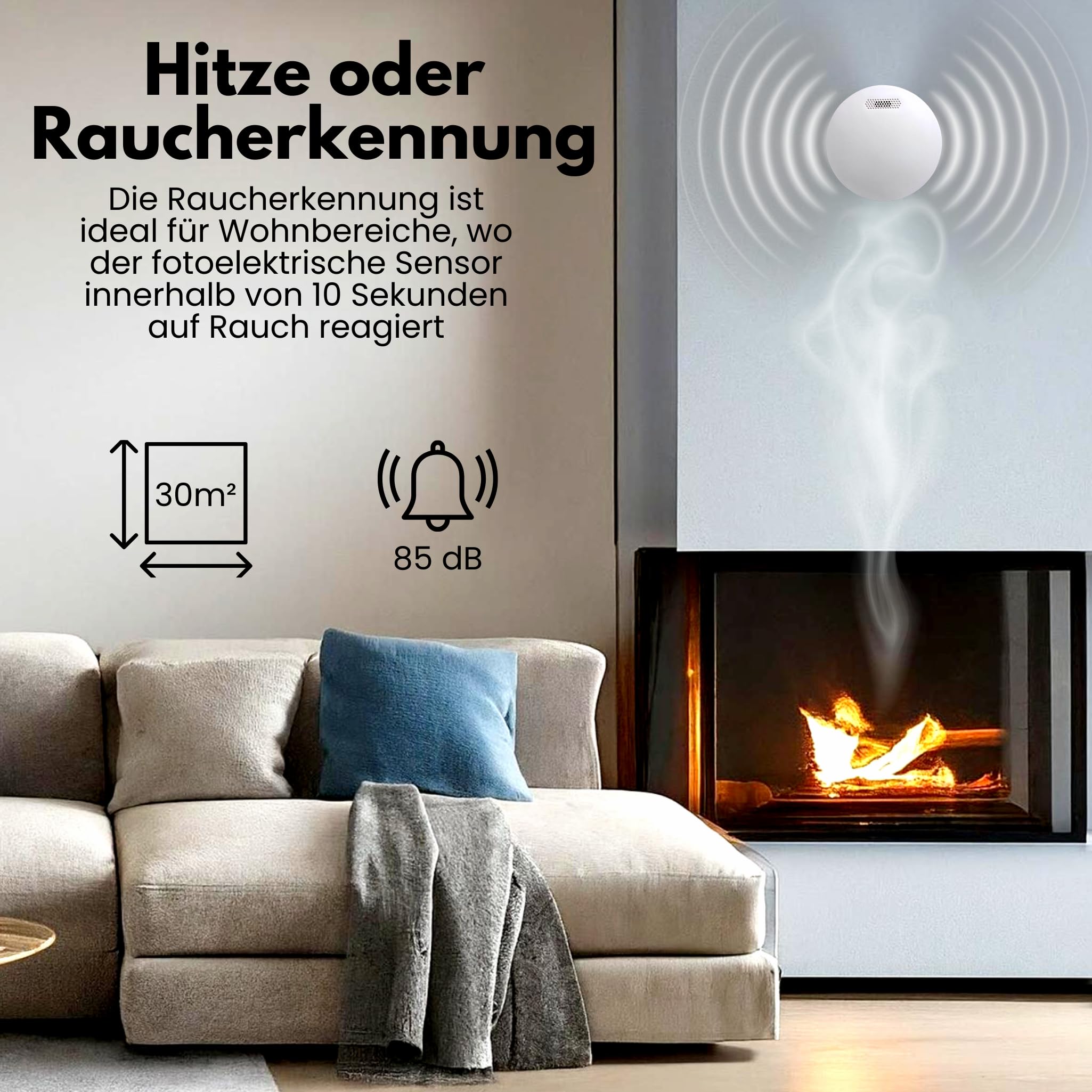 Aroha Link Hitzemelder/Rauchmelder Vernetzt - 10 Jahre Batterie - Feuer/Hitzemelder Vernetzbar - 5 Set