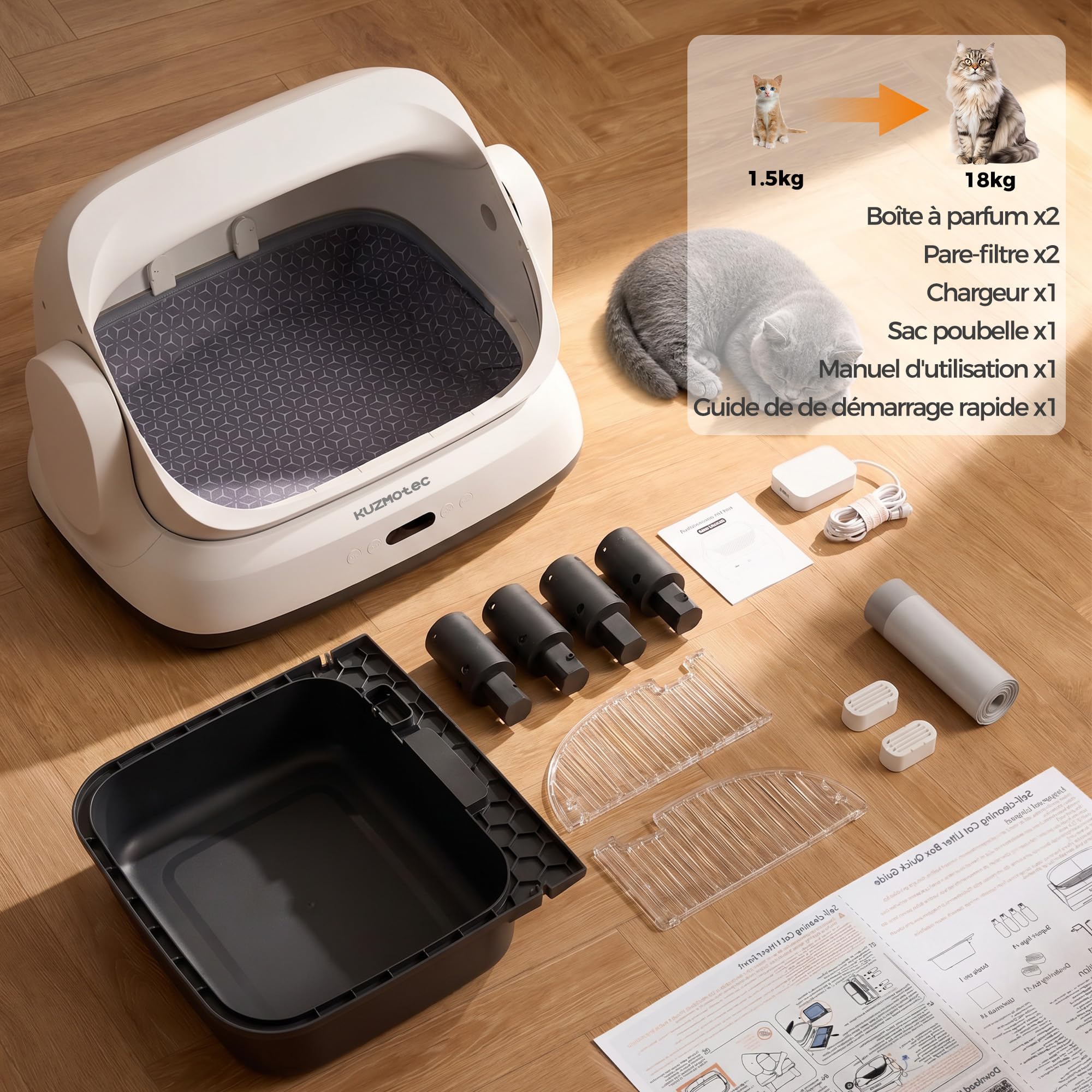 litiere pour Chat autonettoyante, Format XXXL élargi litière autonettoyante Automatique avec entrée et Sortie Facile, étanche Anti-odeurs Durable Grand Format 120L Cat Litter Box