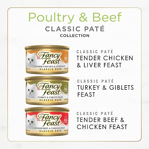 Miniatura 72 de Purina Fancy Feast Classic Pate Ocean Whitefish and Tuna Feast - Paté clásico de comida húmeda para gatos sin granos, (24) latas de 3 onzas