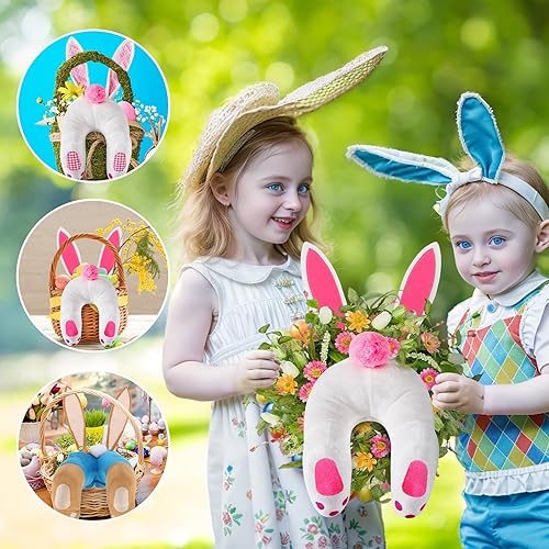 Miniatura 2 de Kit de corona de conejo de decoración de Pascua, lindo trasero de conejo con orejas para colgar en la pared del hogar, decoración de adorno de