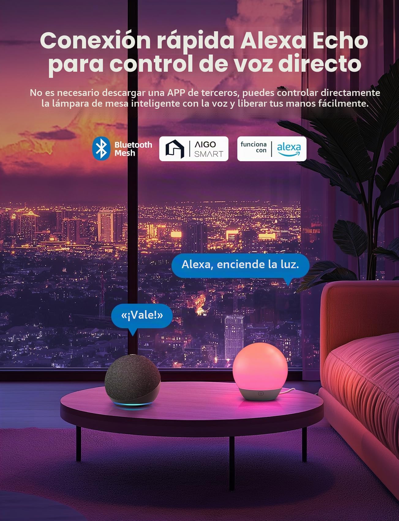Aigostar Mesh - Lámpara de Mesa Inteligente Bluetooth Mesh, Control de Capas de Color Lampara Inteligente, Luz de Noche LED Táctil Regulable RGB+CCT, Compatibles con Alexa para dormitorio salón, 2Uds