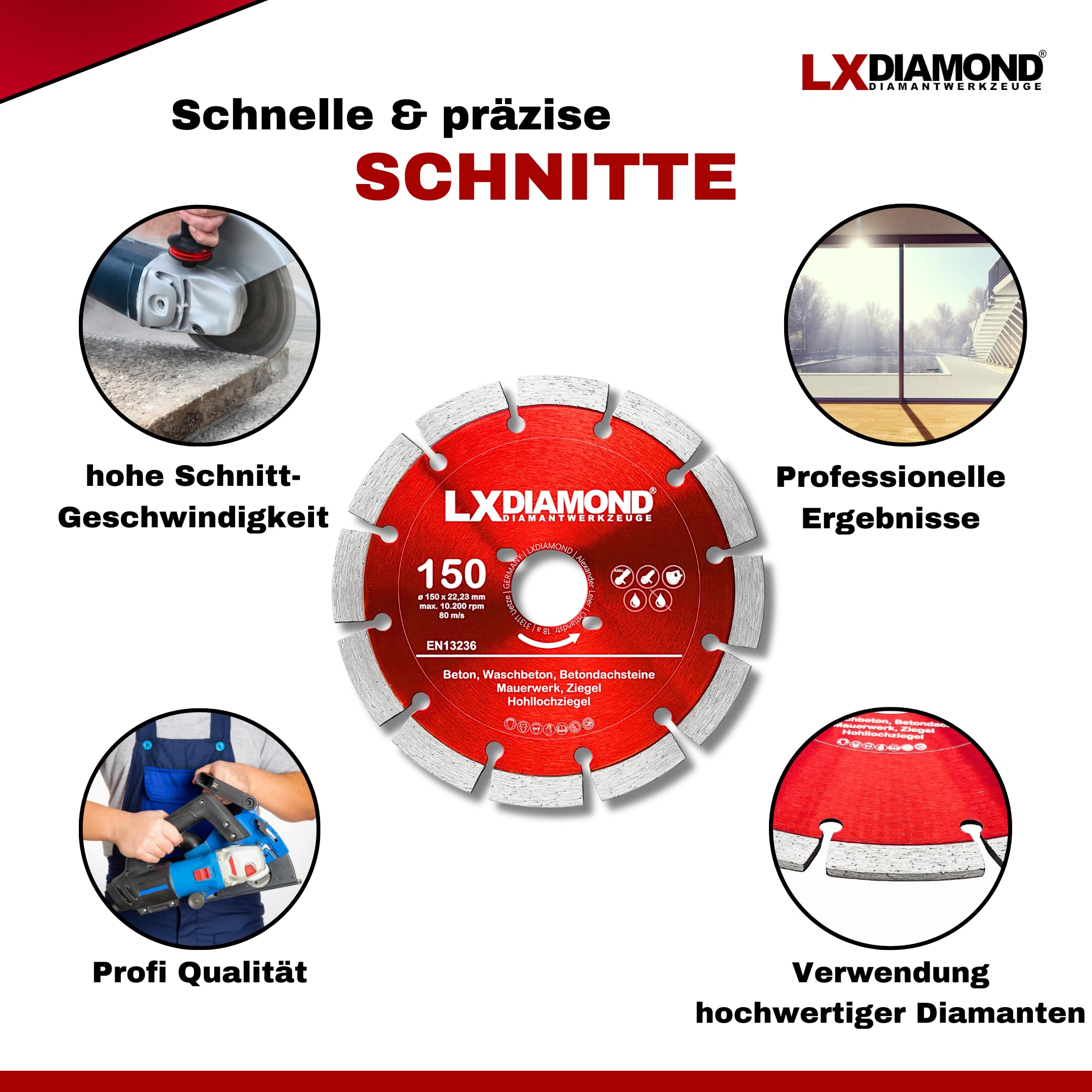 3x Diamant-Trennscheibe 150mm - Diamantscheibe passend für Bepo FFS 150 151 Montagefräse Fensterfugenschneider - 150 mm Trennscheibe für Beton Mauerwerk Ziegel - in Premium Qualität