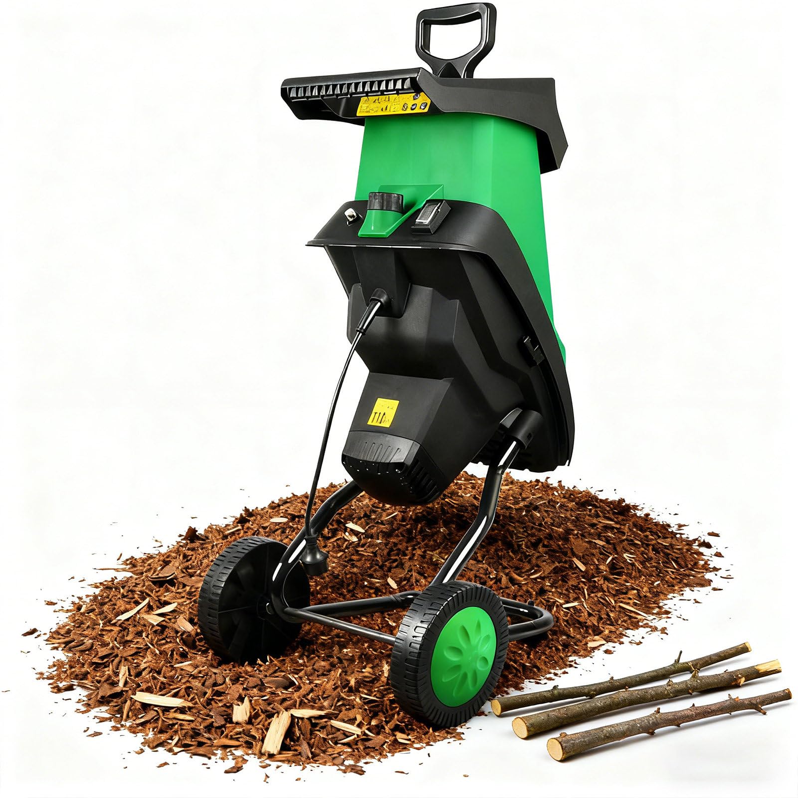 Trituradora De Jardín Eléctrica De 2400 W, con Bolsa Desmontable De 50 L Y 2 Juegos De Cuchillas De Acero Al Manganeso. Tritura hasta 4 Cm Y 4500 RPM