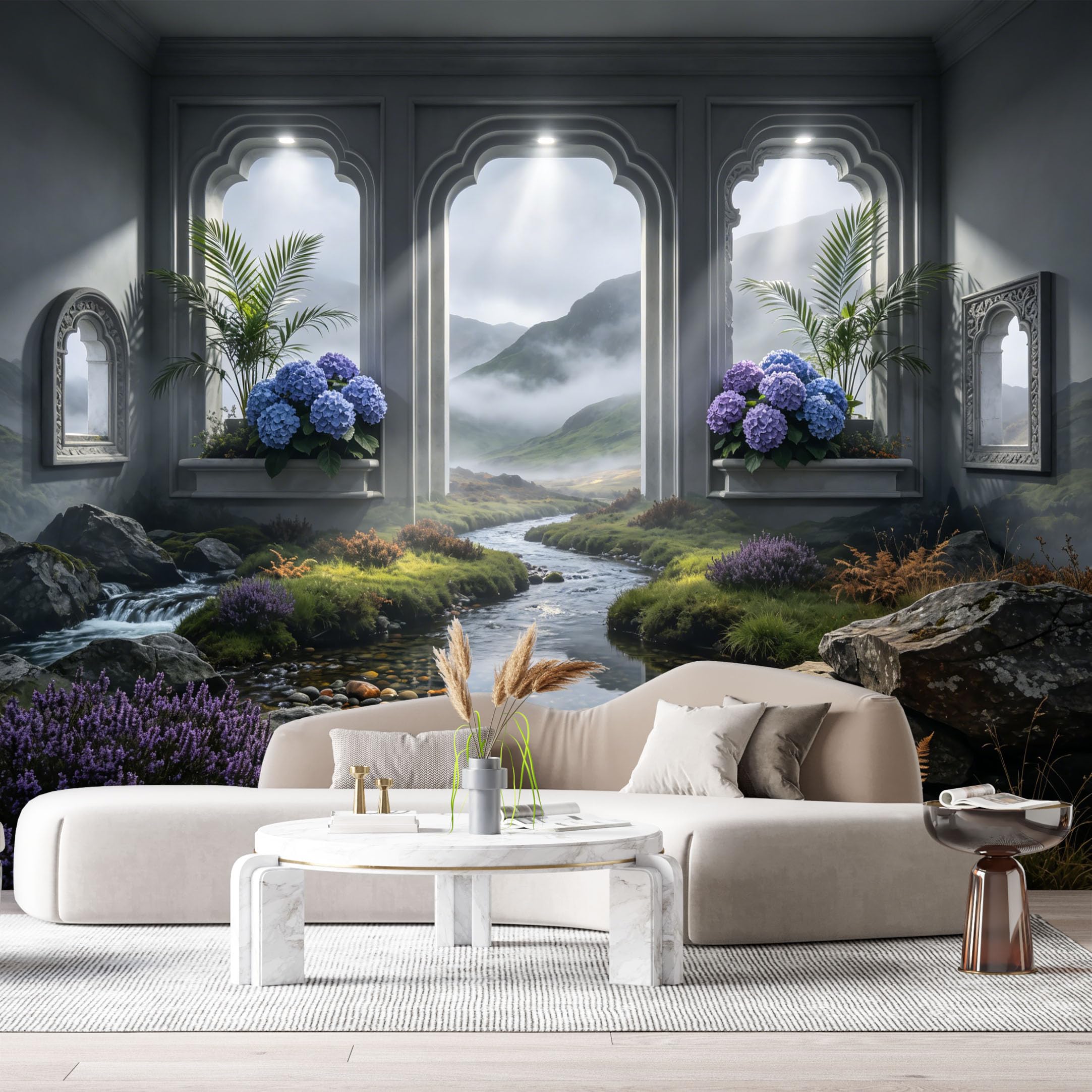 Custom Size Wall Murals Mountain Lake Botanical 3D Trompe Loeil Window View SelfAdhesive Wall Fabric Removable Large Wallpaper for Photo Living Room Interior Decor