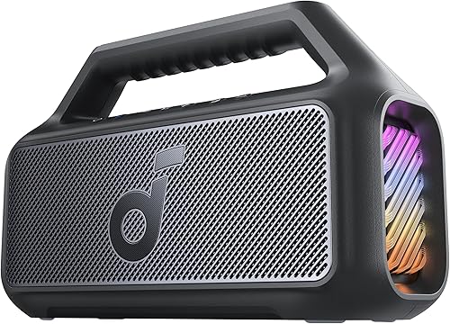 Soundcore Boom 2 By Anker, Outdoor Speaker, 80W, Subwoofer, BassUp 2.0, 24H Playtime, IPX7 Waterproof, Floatable, RGB Lights, USB-C, Custom EQ, Portable for Camping and Beach - Black