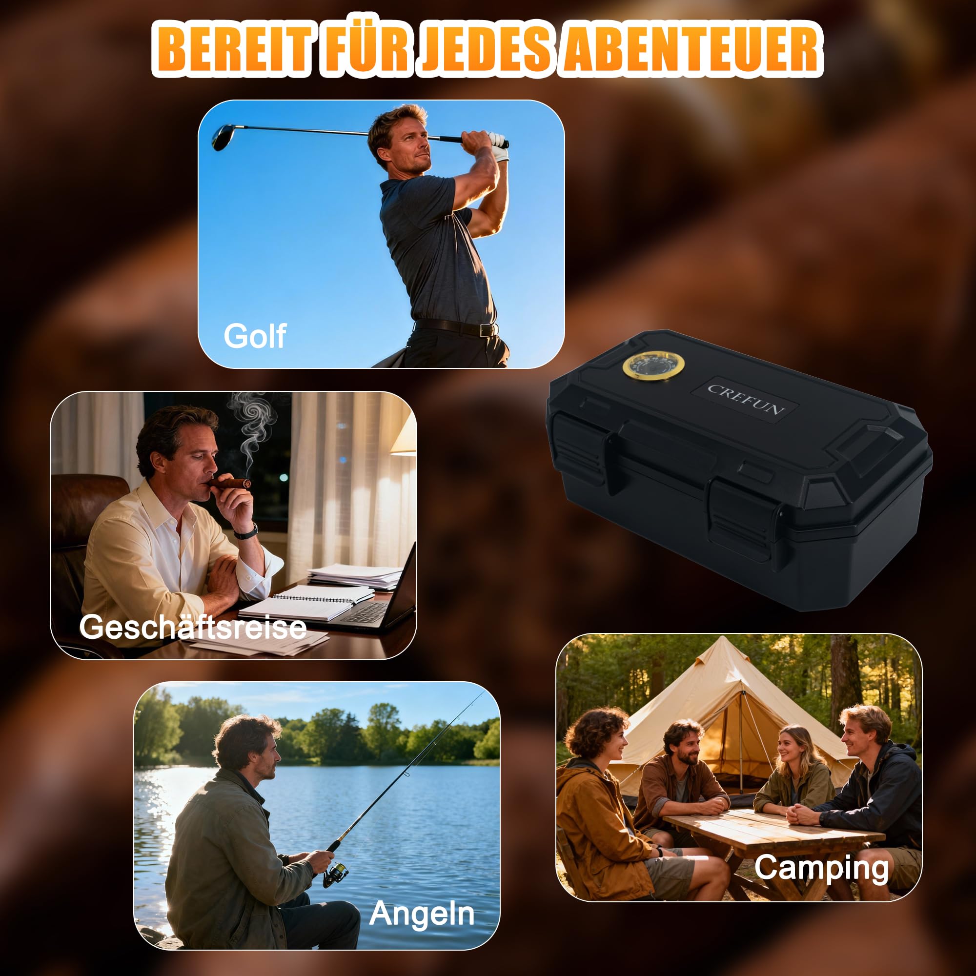 Zigarren Humidor mit Befeuchter & Hygrometer, 3-lagiger Reisehumidor für 10 Zigarren, Zigarrenetui mit integriertem Zigarrenaschenbecher, Zigarren Zubehör Set & Geschenkset für Männer