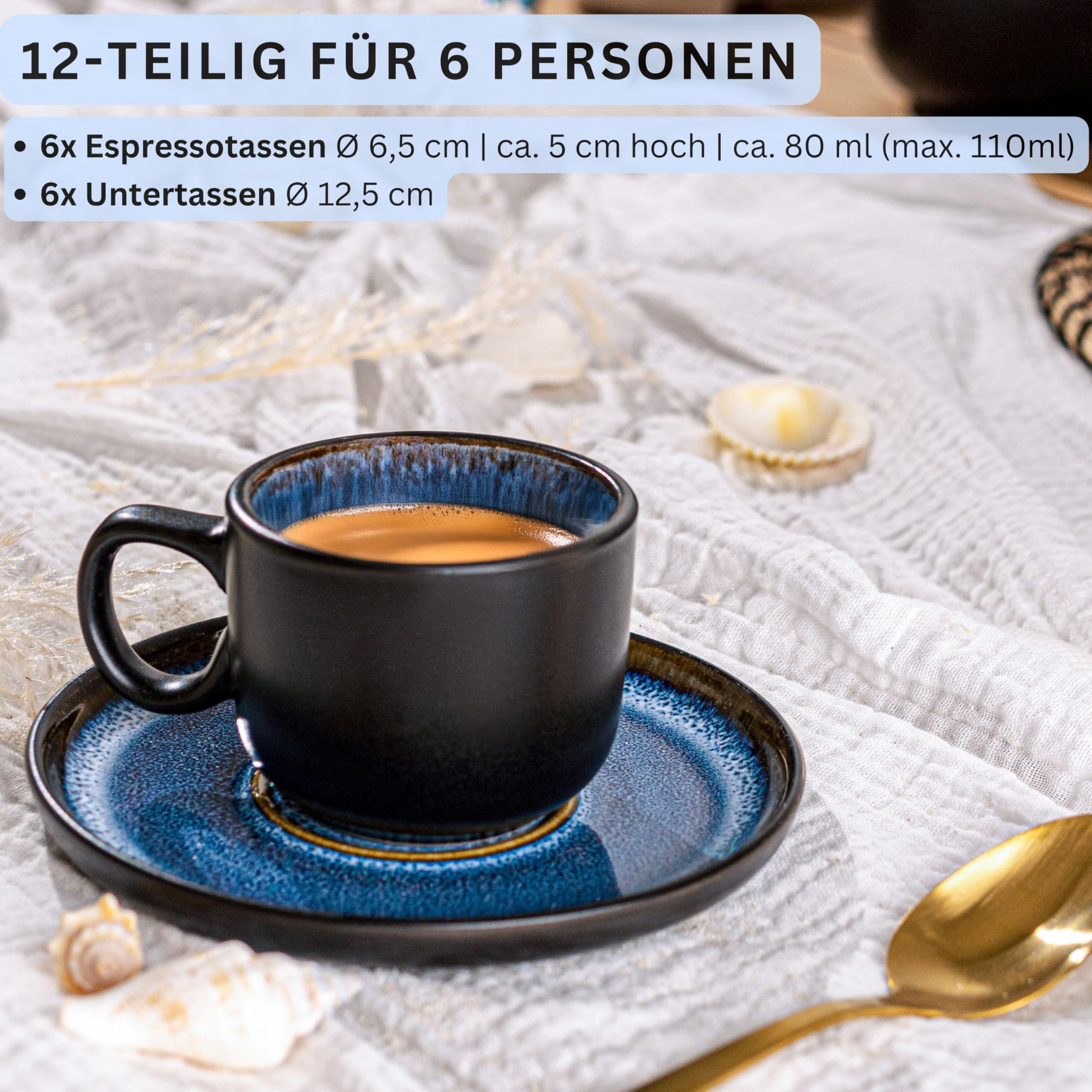 Sänger Aruba Espressotassen Set Steingut 12 tlg Mokka Tassen Set 6 Personen – Bild 2