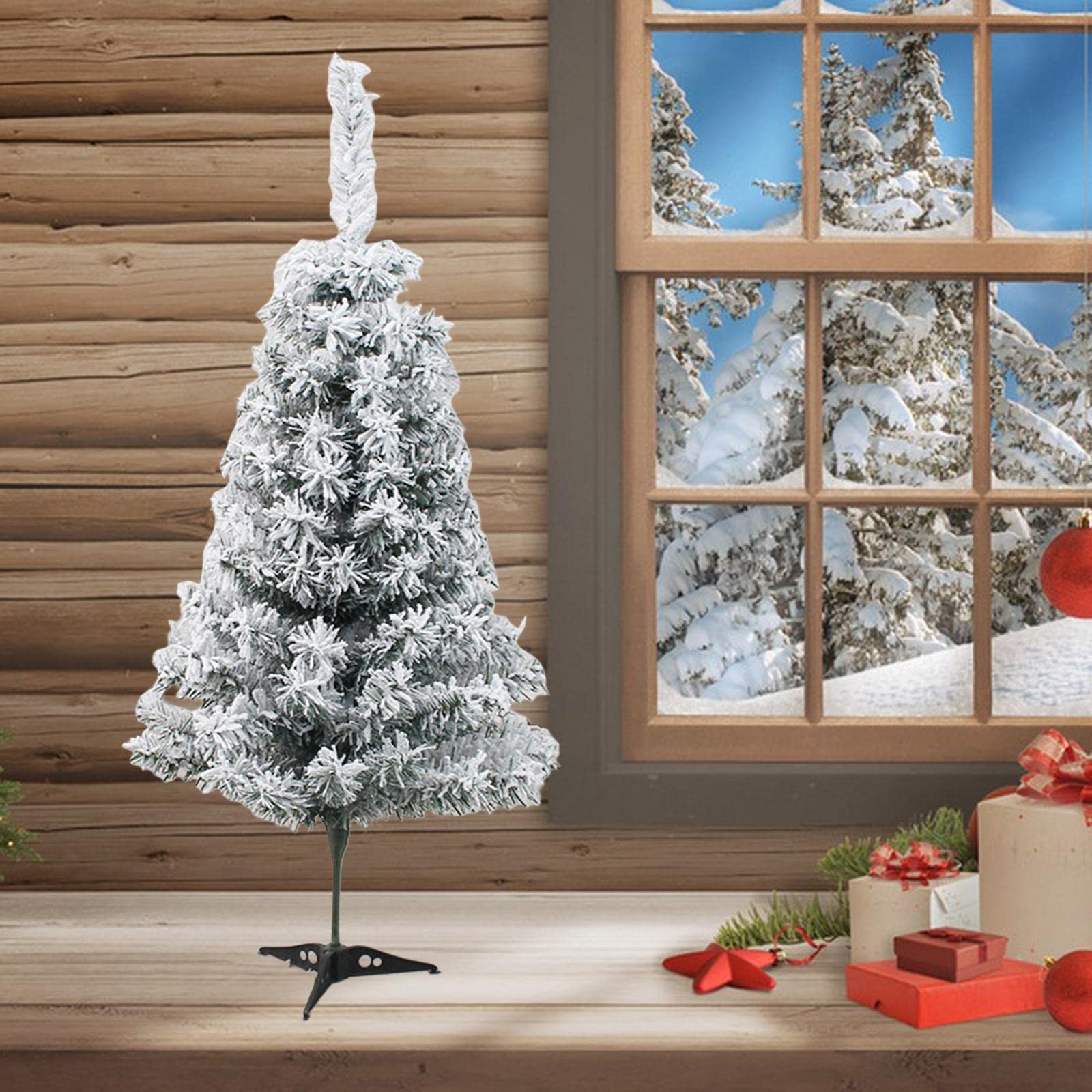 MagiDeal Tabletop Artificial Christmas Tree Decor Centerpiece Photo Prop Escena de Nieve Flocado de Navidad para Centro Comercial, Festival, Patio, al, l