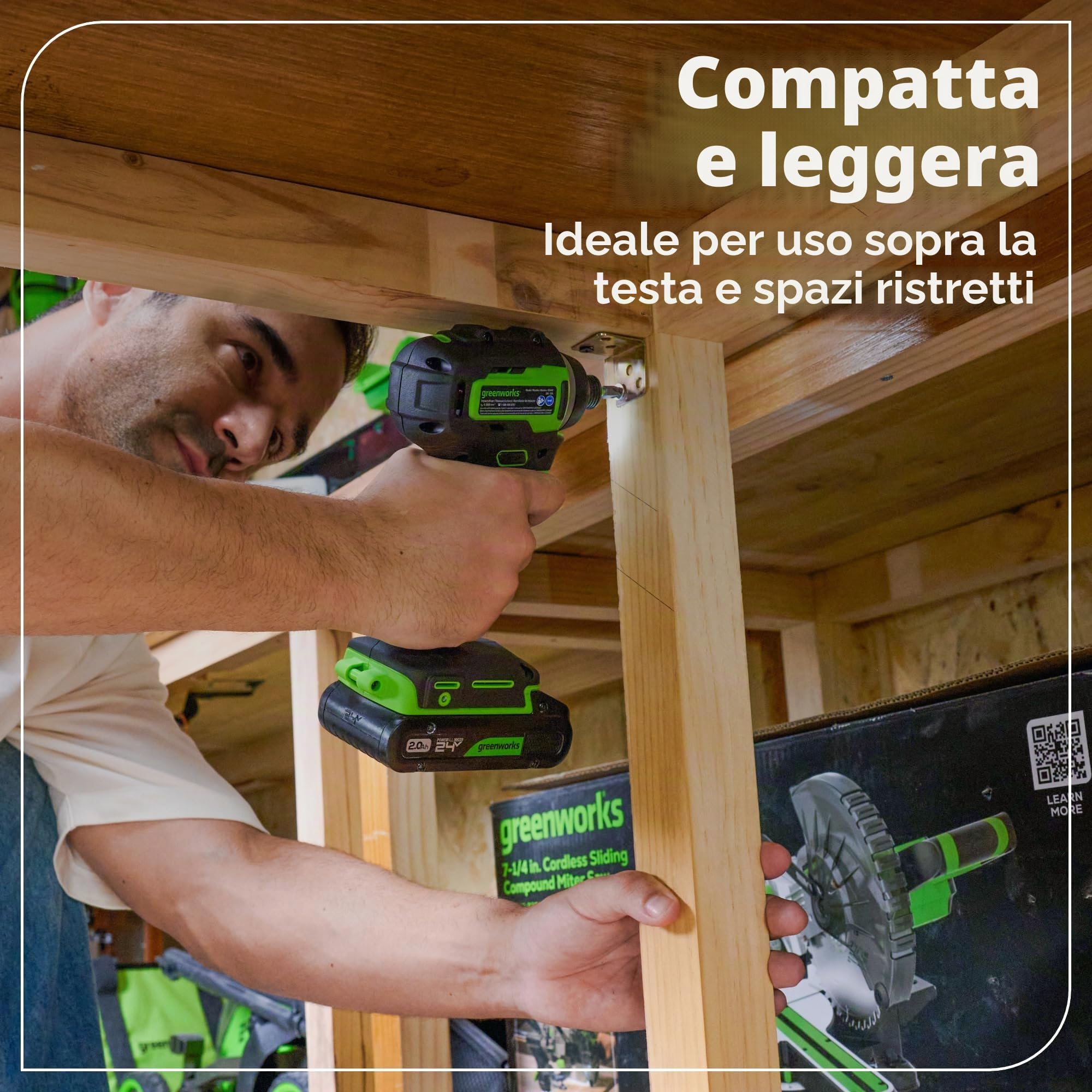 Greenworks 24V Trapano Avvitatore a Batteria 45Nm + 220Nm Avvitatore a impulsi a batteria Brushless, (2) batterie USB-C 2.0Ah (12.000mAh) e caricatore veloce USB-C da 65W (3 porte) CK321