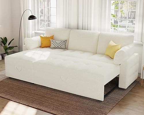 Sofá cama extraíble, moderno sofá convertible copetudo, sofá en forma de L con diván de almacenamiento, sofá modular Boucle para sala de estar