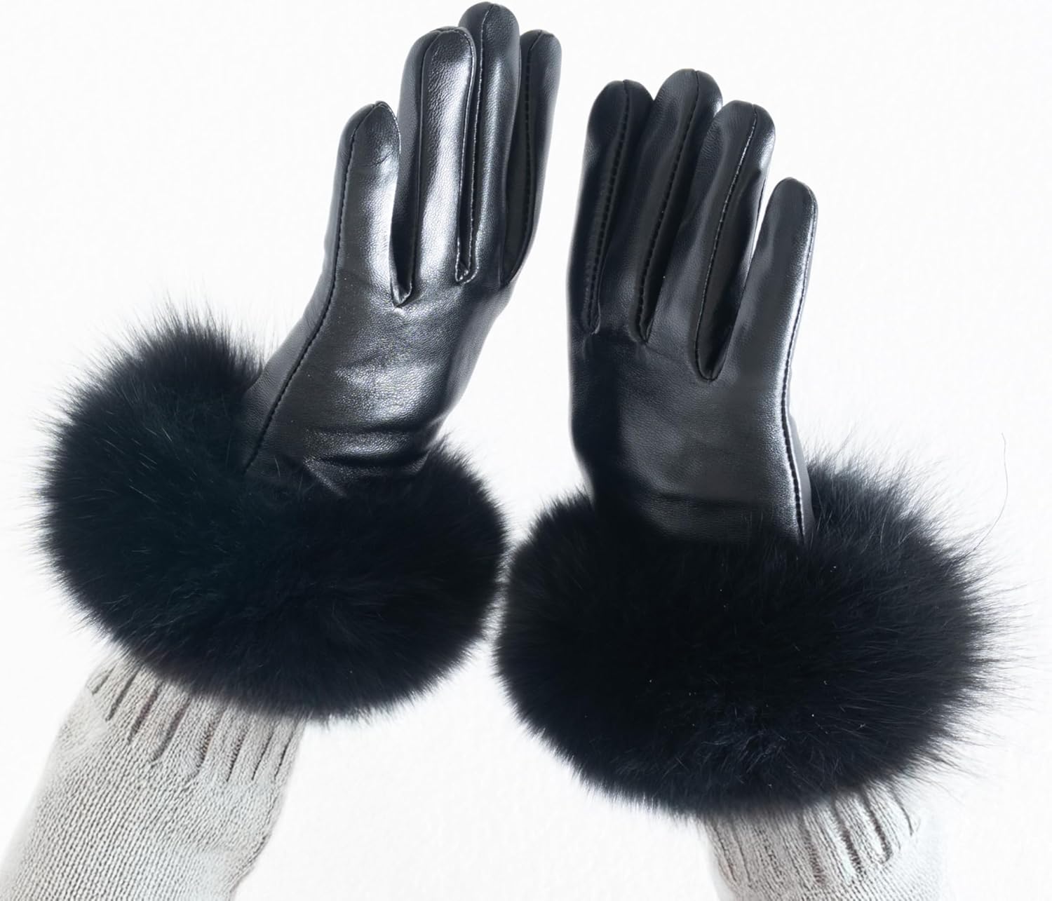 HEIZZI Real Fur Gloves - Women's Touchscreen Lambskin Leather Gloves with Real Fox Fur Cuff for Winter Driving & Dress - Image 5