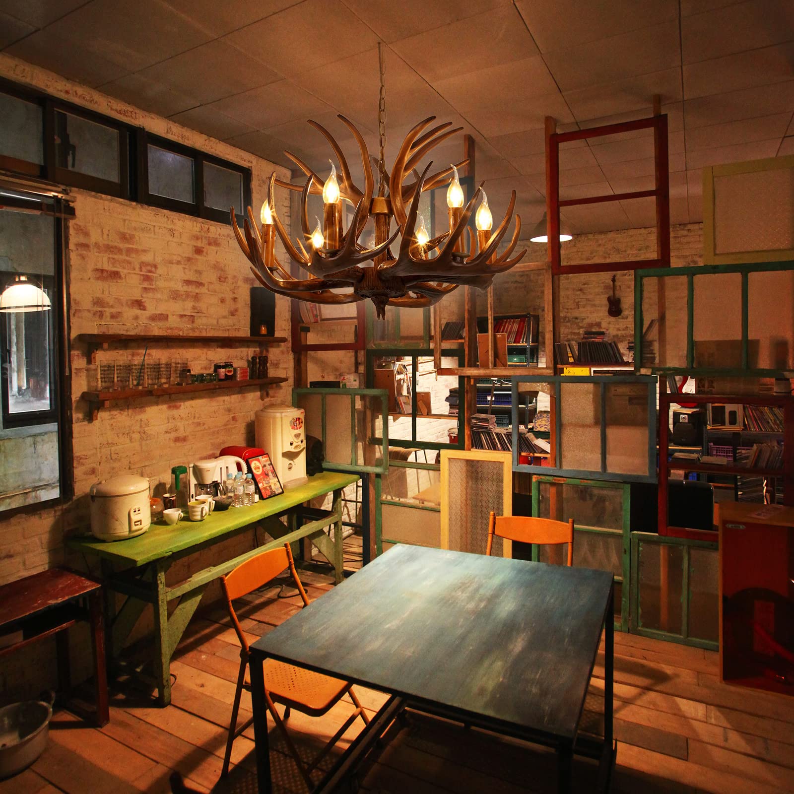 Lámpara Araña de Astas Vintage, 6 Luces Estilo Rústico para Comedor,A,B
