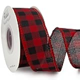 Ribbli Black and Red Check Wired Ribbon, 1-1/2 Inch x 10 Yard,Buffalo Plaid Burlap, Christmas Ribbon for Big Bow,Wreath,Tree Decoration,Outdoor Decoration