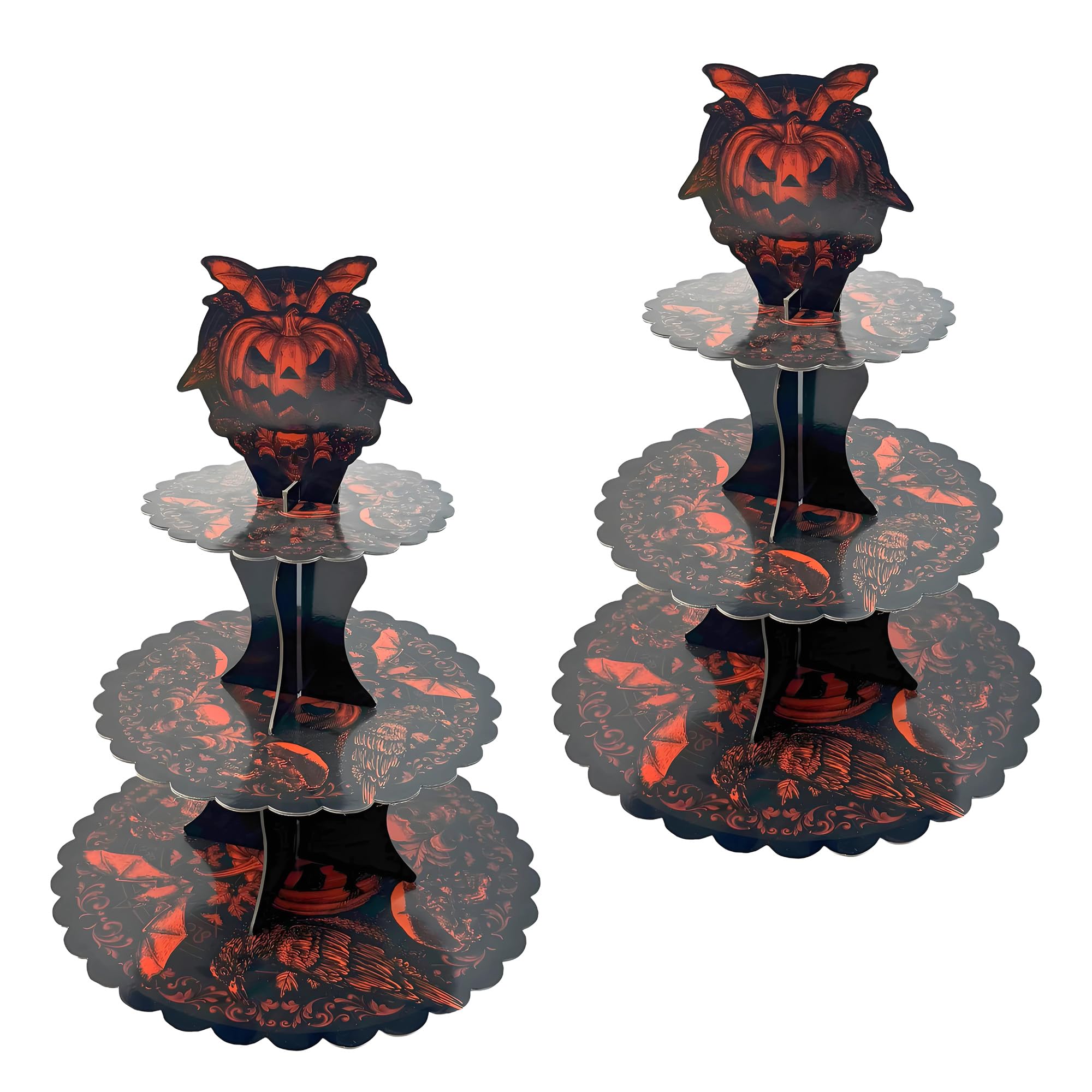 KINMRIS 2 Pack Cardboard Cake Stand, 3 Tier Halloween Round Cupcake Stand, Halloween Party Supplies, Halloween Food Display, Baby Shower Decoration (Bat Pumpkin) — image 1
