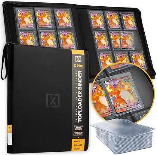 X PRO Toploader Binder | Holds 252 Toploaders | 20 Toploaders INCLUDED | 9-Pocket | Ringless Double-Sided Pockets for TCG, Sports | Premium Top Loader Storage