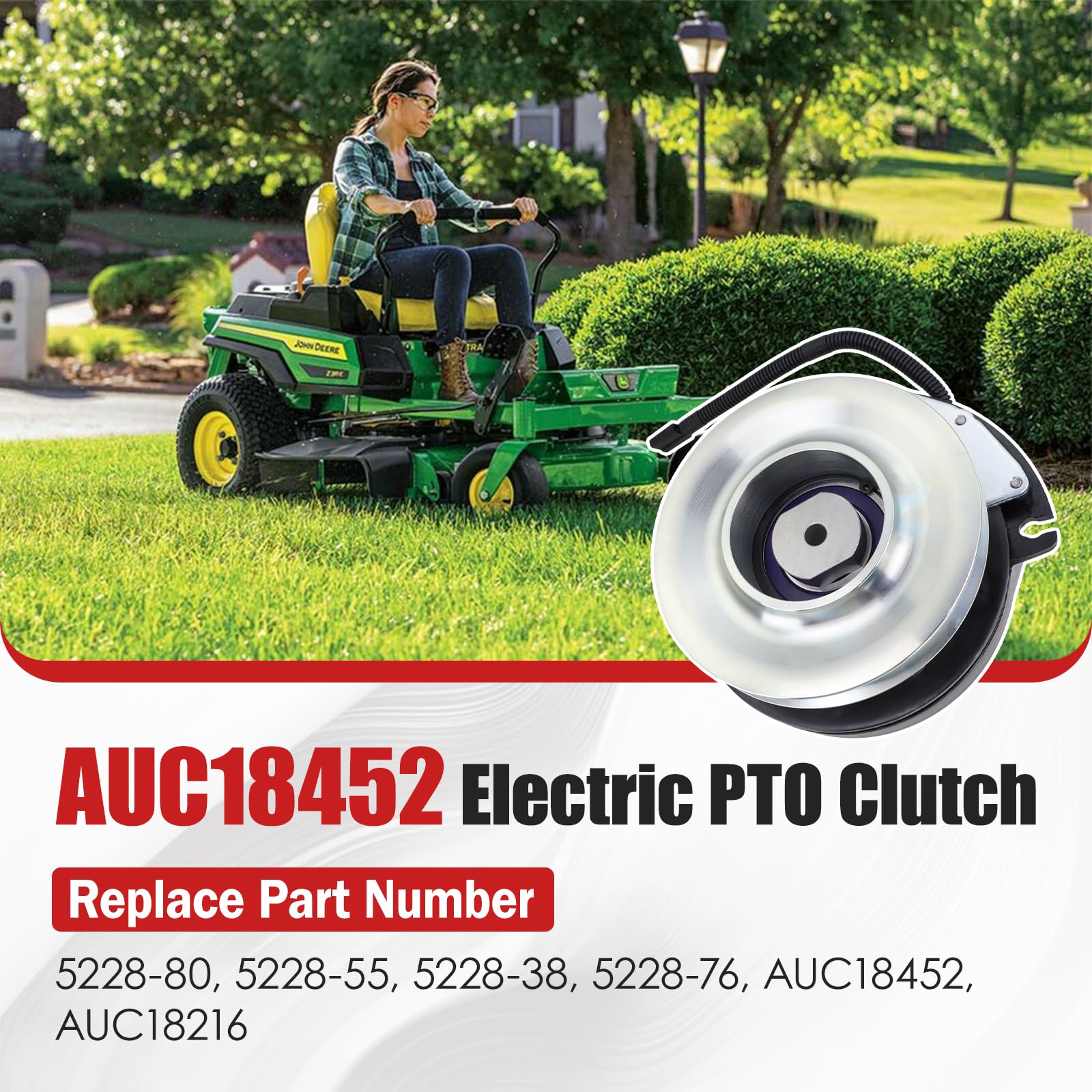AUC18452 - Embrague eléctrico PTO compatible con cortacésped John Deere Z920 Z925 Z930 Z950 Z960 Z970 Z Trak Series. Repuesto para AUC18216, 5228-80, 5228-55, 5228-38, 5228-38, 5228-80. 76