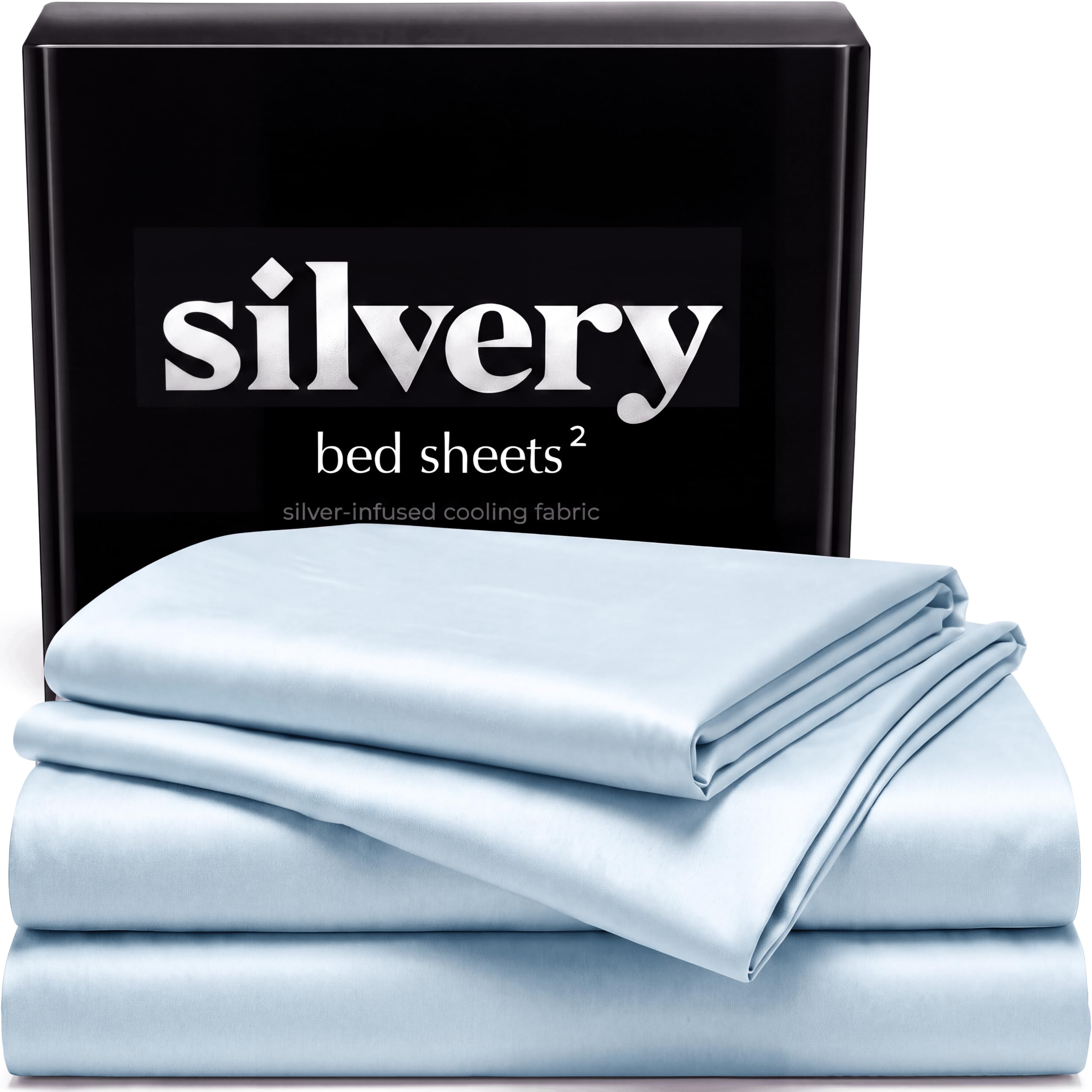Silvery Silver Infused Ice Blue Bed Sheets Set, 4 Piece
