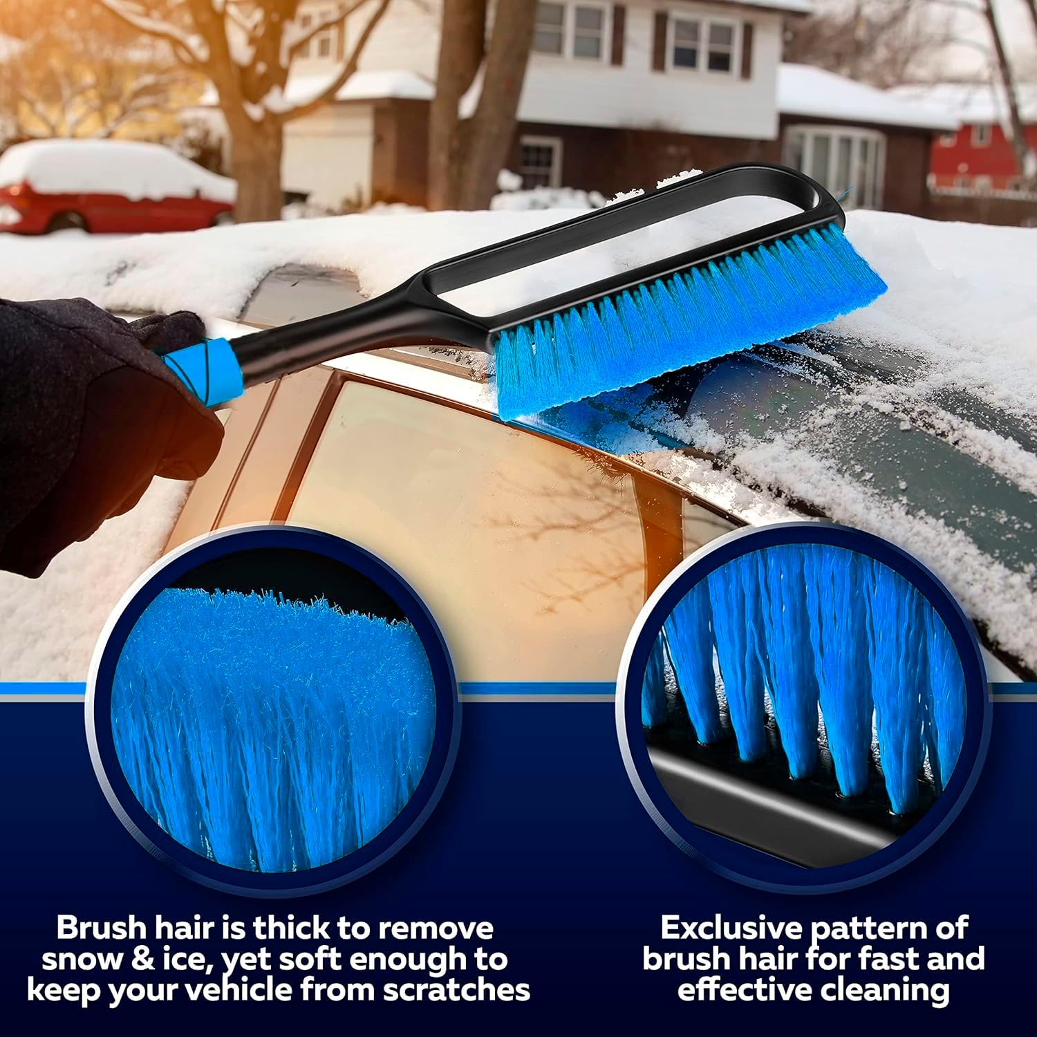 34.5" Snow Brush & Ice Scrapers for Car Windshield with Foam Grip for Cars Extendable, SUV, Trucks - Detachable Сar Scraper - No Scratch - Heavy Duty Handle, Snow Broom, Remover, Easy Scraper, Blue