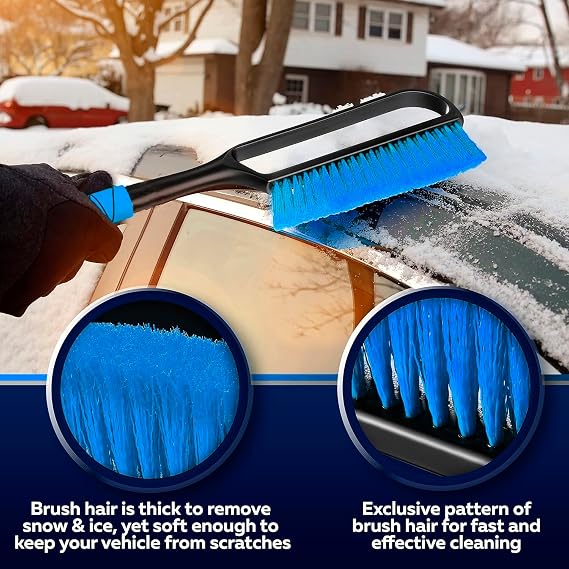 34.5 Snow Brush & Ice Scrapers for Car Windshield with Foam Grip for Cars Extendable, SUV, Trucks - Detachable ar Scraper - No Scratch - Heavy Duty Handle, Snow Broom, Remover, Easy Scraper, Blue