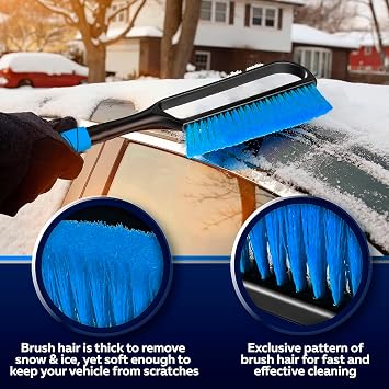 34.5 Snow Brush & Ice Scrapers for Car Windshield with Foam Grip for Cars Extendable, SUV, Trucks - Detachable ar Scraper - No Scratch - Heavy Duty Handle, Snow Broom, Remover, Easy Scraper, Blue