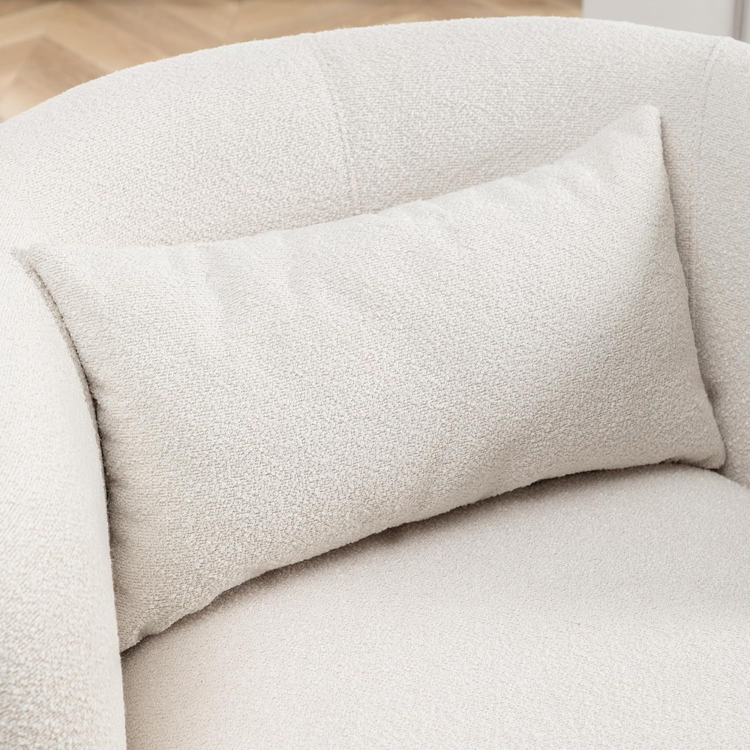 KINWELL 34" Wide Boucle Swivel Barrel Chair with 23" Ottoman Set, Fully Assembled Set of Sherpa Accent Chair and Footrest, Modern Comfy Armchair and Footstool for Living Room and Bedroom, Beige