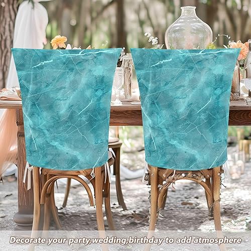 Miniatura 6 de Juego de 6 fundas decorativas para sillas de comedor con fondo turquesa simple para ceremonia, extraíbles sin brazos
