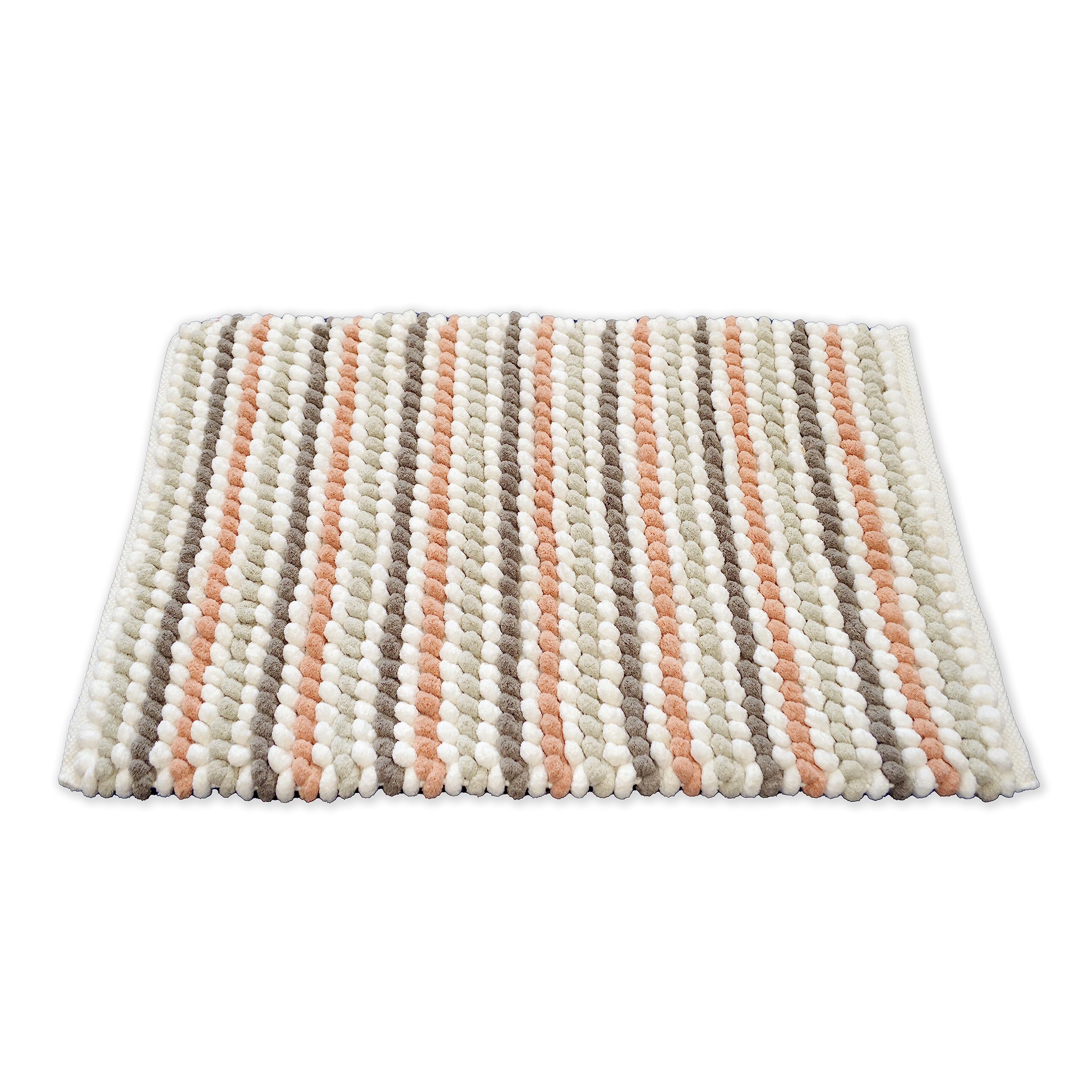 Allure Bath Fashions Striped Chunky Bobble Bath Mat - Pale Pink - 50 x 80cm - Polyester/Cotton