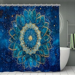 Mandala Star & for Lotus Zen Shower Curtain, Waterproof Bathroom Decor with Hooks, Machine Washable Cloth Fabric Liner, Modern Art Print, 72" W X 72" H
