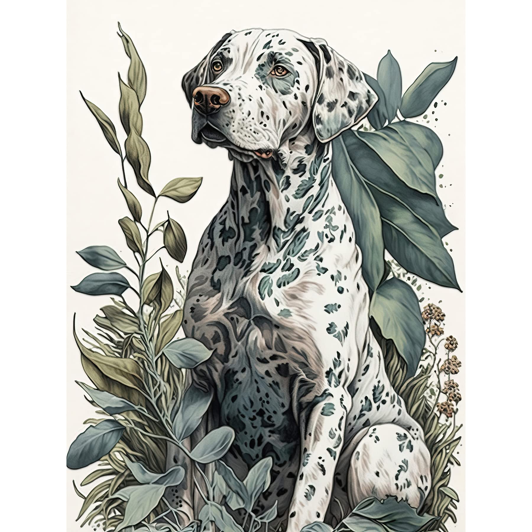 Artery8 Dalmatian Dog in Field Plants Modern Watercolour Illustration Large Wall Art Poster Print Thick Paper 18X24 Inch