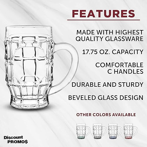 Miniatura 2 de DISCOUNT PROMOS Juego de 6 tazas de cerveza de vidrio con hoyuelos de 17.75 pulgadas, paquete a granel, utensilios de bar, ideales para festivales