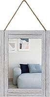Rustic Farmhouse 12x16 Inch Grey Wood Frame Wall Mirror with Hanging Rope - Decorative Rectangular Mirror for Bedroom, Bathroom, Entryway