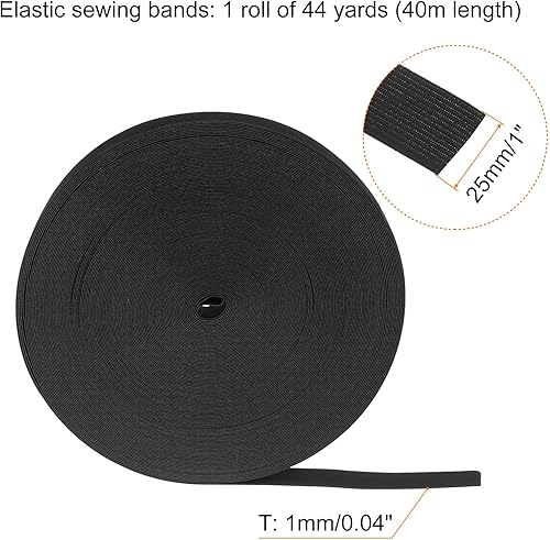Miniatura 2 de HARFINGTON Bandas elásticas de costura de 44 yardas, 1 pulgada, 0.984 in de ancho, cordón elástico de punto plano para proyectos de bricolaje, artes