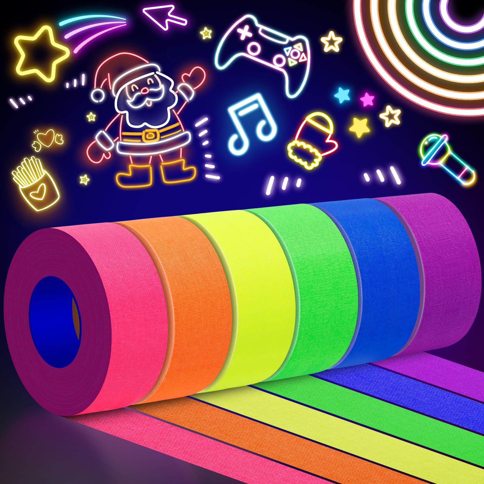 Ealyder Tape 6 Farben Neon Klebeband UV Schwarzlicht Glow in The Dark Tape