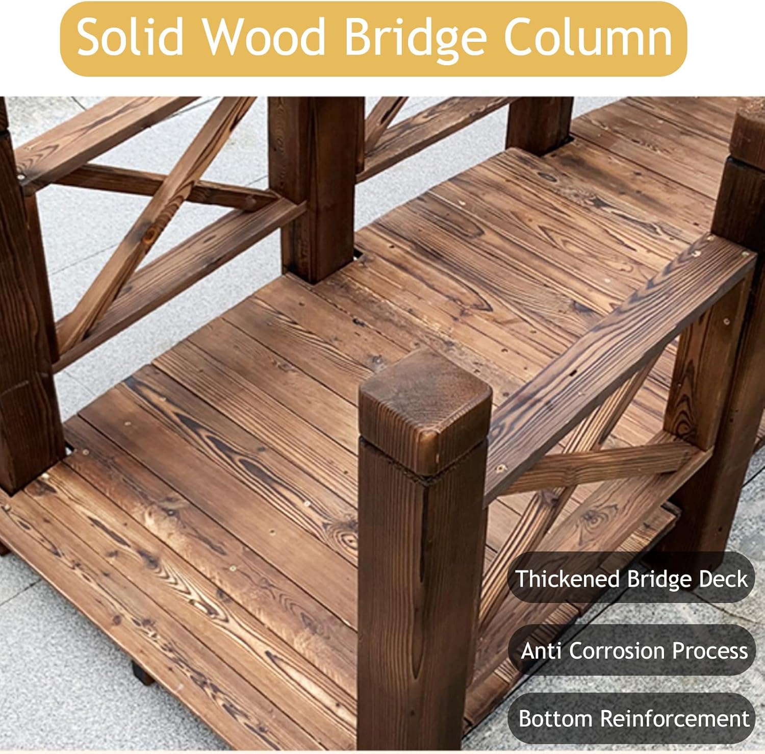 4.6FT Wooden Arc Garden Bridge, Heavy Duty Backyard Pond Bridges with Side Railings, Decorative Bridge Landscaping for Farm Creek, Load 1000Lbs