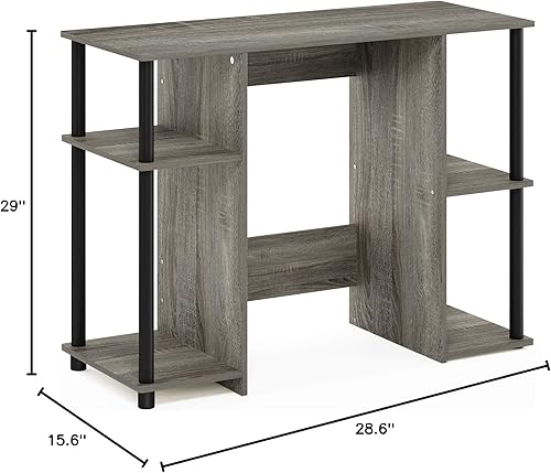 Miniatura 8 de Furinno Paquete de escritorio para computadora y almacenamiento con estantes abiertos (gris roble francés/negro)