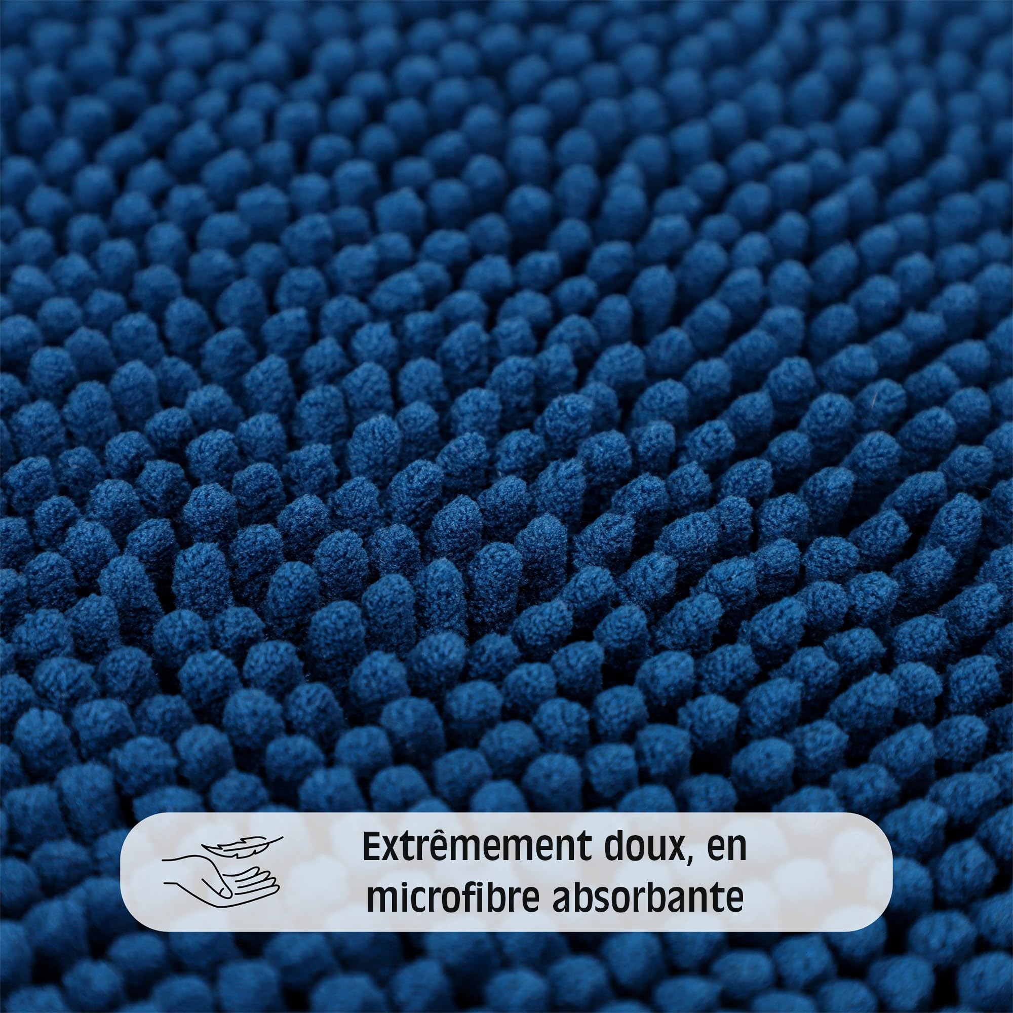 WohnDirect Tapis de Bain Bleu foncé 45x45 cm découpe – Antidérapant, Absorbant, Chenille Microfibre Ultra Douce – Confort Salle de Bain, Lavable Machine, Séchage Rapide