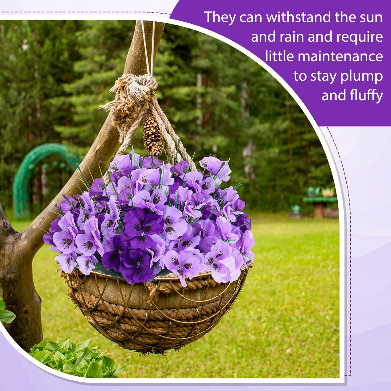 XunYee 12 Bundles Artificial Pansies for Outdoors Thanksgiving Fall Faux Silk Outdoor Flowers UV Resistant Outdoor Fake Pansies for Planter Pot Floral Home Decor Indoor Garden Porch Patio(Purple)