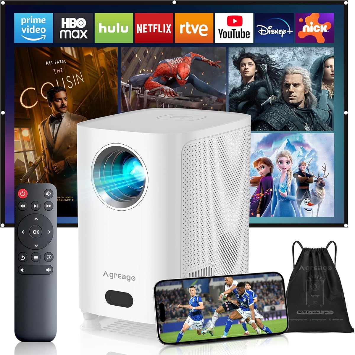 [Electric Focus]Projector with WiFi and Bluetooth, Native 1080P 15,000 Lumens 4K Supported, Agreago Outdoor Movie Projector for Home Theater UP to 300", for iOS/Android/Laptop/TV Stick/HDMI/USB : Electronics