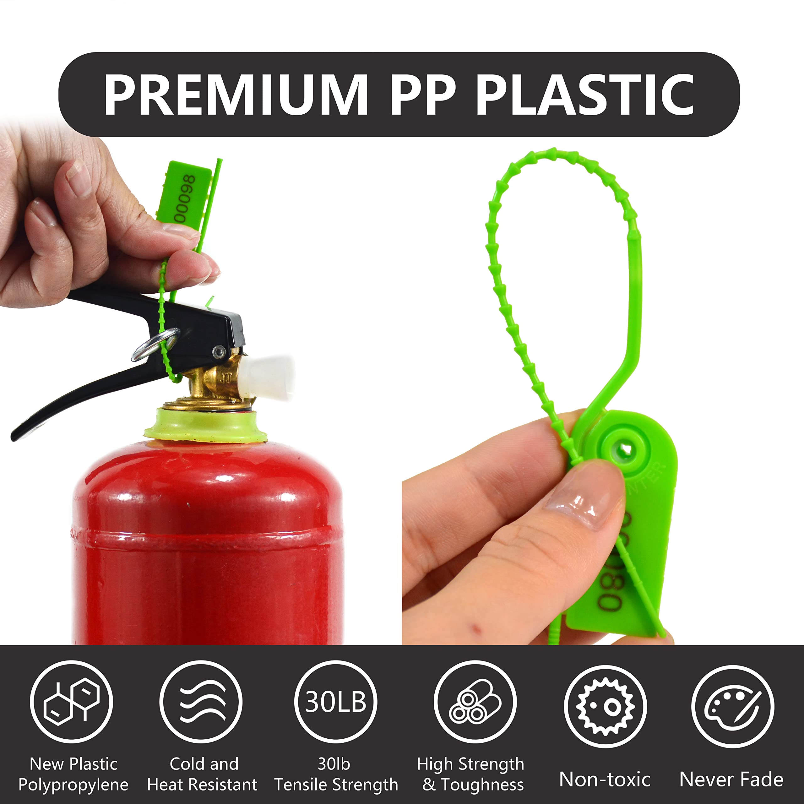 1000 Pcs Plastic Tamper Evident Seals With Numbers - 250mm Safety Zip Ties For Fire Extinguishers, Meters, Bags