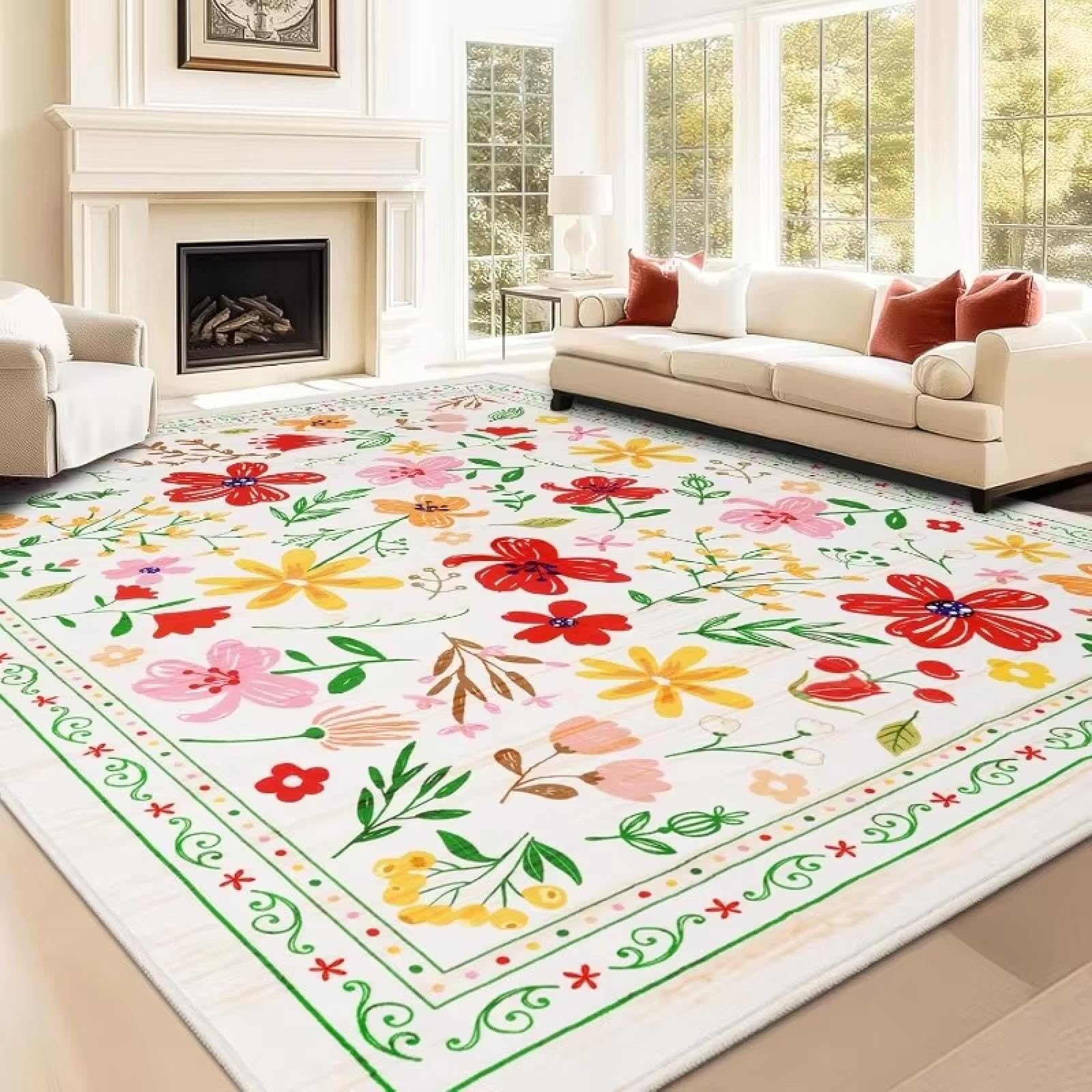 Alfombra floral antideslizante que soluciona la limpieza al lavarse a máquina