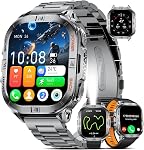 Montre militaire intelligente pour les hommes, construit-in GPS/LED Flashlight/Compass/600mAh Batterie,2.13" AMOLED Smartwatch sport robuste avec 120+ Modes sportifs,3ATM Fitness Tracker imperméable pour iOS Android, Noir