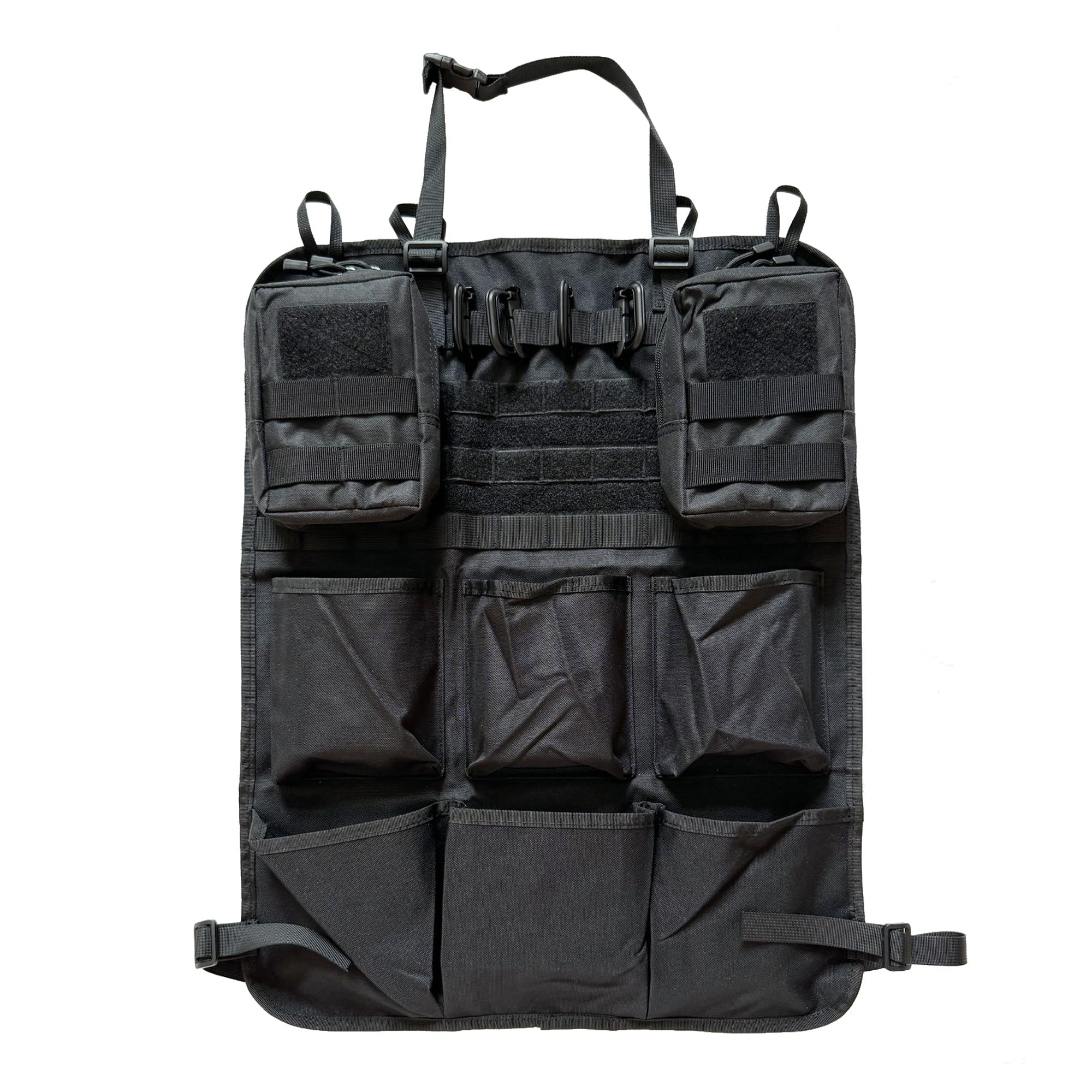 Taktischer Autositz Organizer 42x62cm Sitzrücken-Organizer mit 6 Taschen 2 Abnehmbaren Taschen 4 D-Haken Schwarz