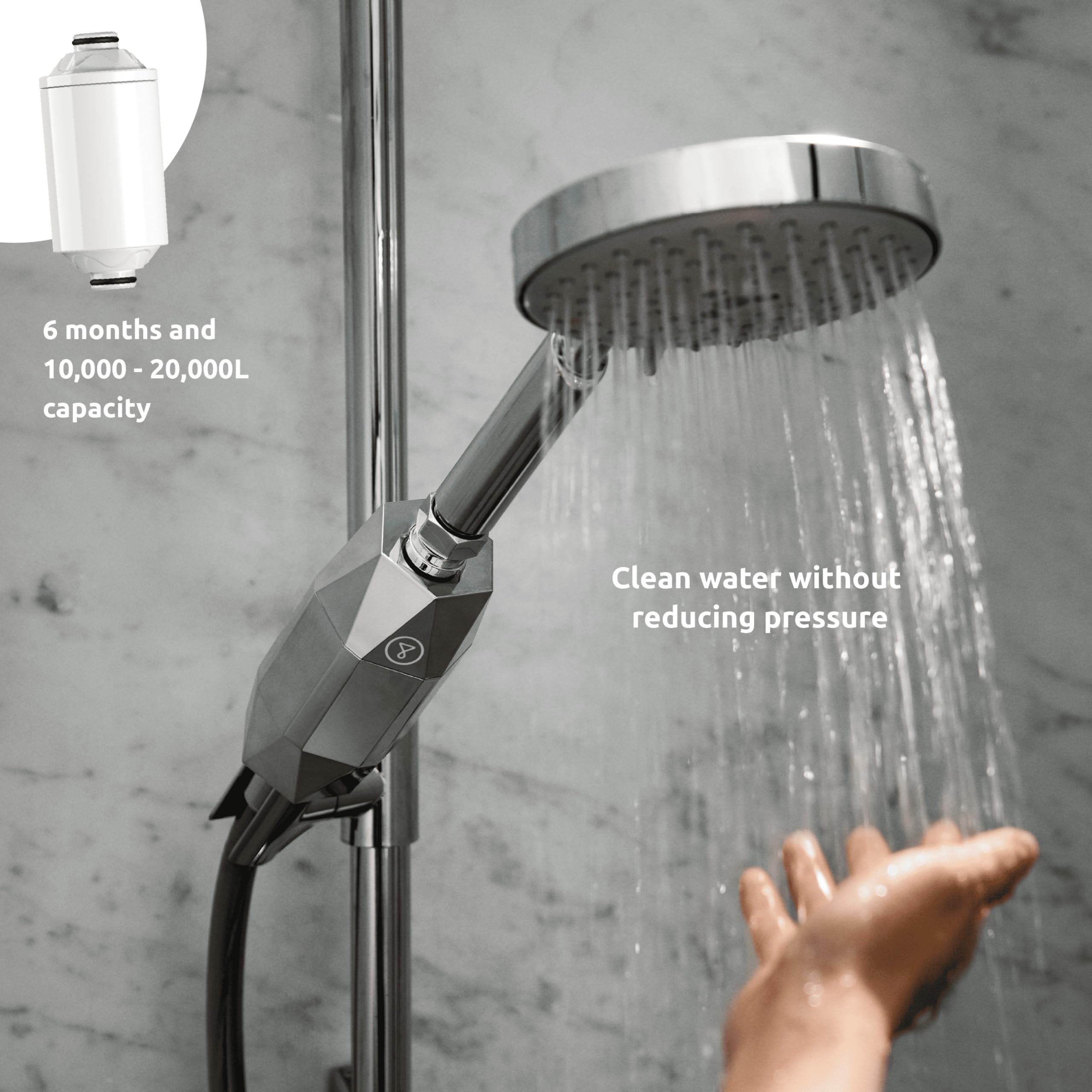Tappwater ShowerPro Diamond - Cartuccia. Filtra calcare, cloro e oltre 60 sostanze. Facile da installare. Filtraggio avanzato a 4 stadi e tecnologia KDF-55 per pelle morbida e capelli forti.