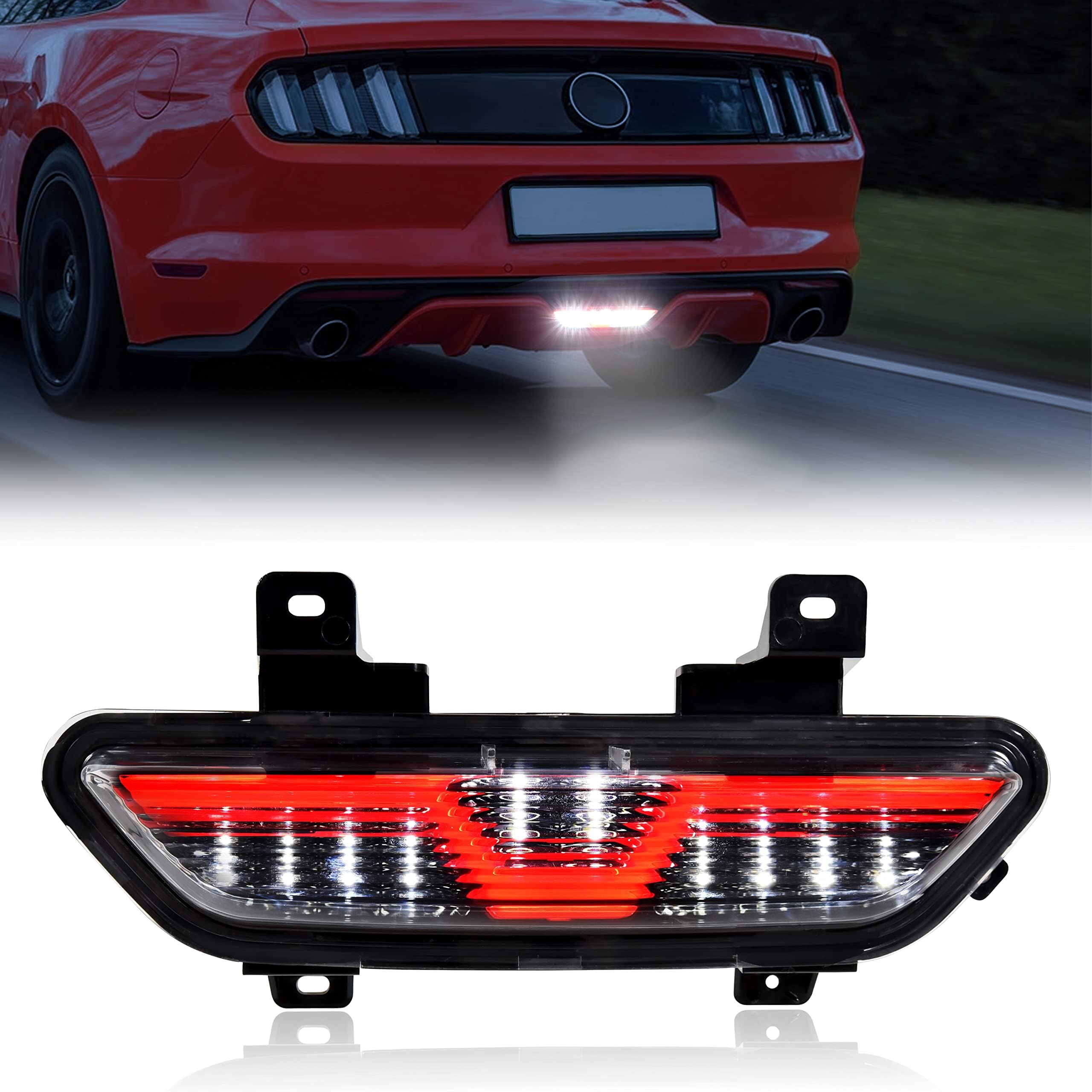 KEWISAUTO Backup Light for Mustang 2015-2017, Clear Lens w/Red LED Tube Brake Light Reverse Back Up Lamp Rear Light for Ford Mustang 20152016 2017 Accessories