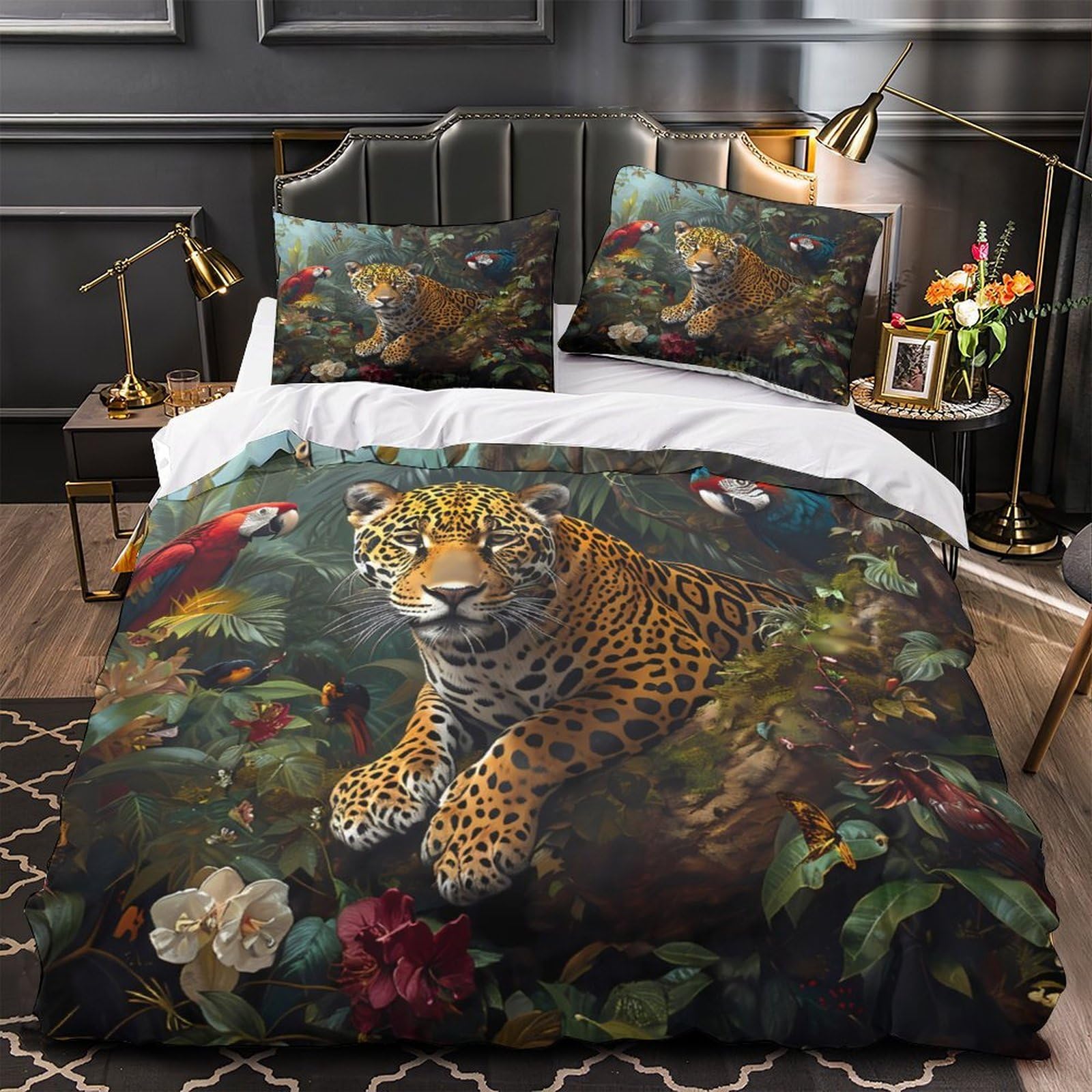Housse de couette jaguar 140x200 parure lit 3D microfibre