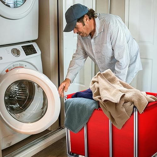 Miniatura 8 de Carrito de lavandería comercial con ruedas, cubos grandes de lavandería de 11.35 bushel con cesta de forro de lona impermeable extraíble, cestas de