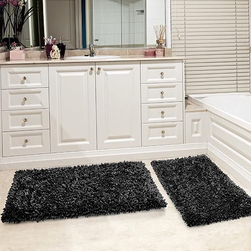 Miniatura 9 de Yimobra Juego de 2 alfombras de baño, alfombra de baño suave y absorbente y alfombra de inodoro en forma de U con respaldo antideslizante, alfombras