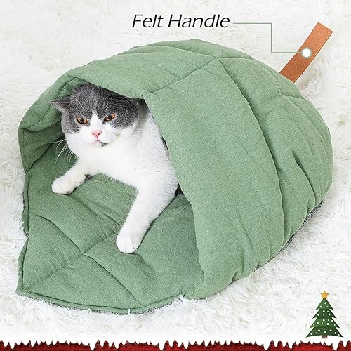 Cat Sleeping Bag,Linen Fabric Cat Bed Cave Leaf Nest — close-up of materials and construction quality
