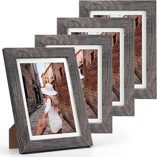 Vista 9 de Portarretratos de 5 x 7 pulgadas para fotos de 5 x 7 o 6 x 8 sin paspartú, paquete de 4 marcos de madera de 5 x 7 pulgadas, color negro para pared