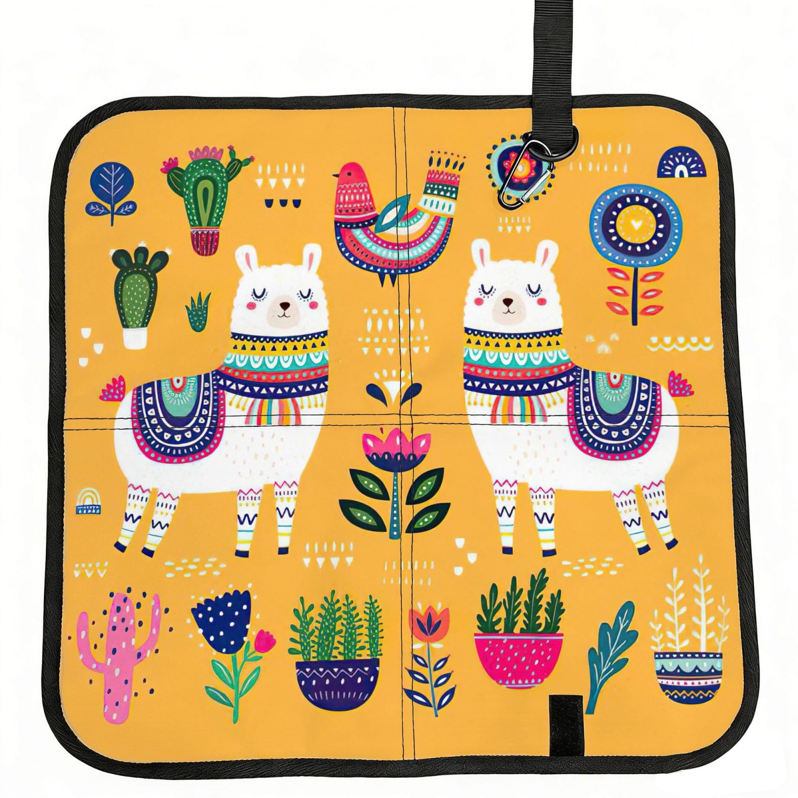 SDEGTHO Cartoon Alpaca Cute Animal Printed Foldable Seat Pad with Closure, Lightweight Cushion for Airplane Travel Camping